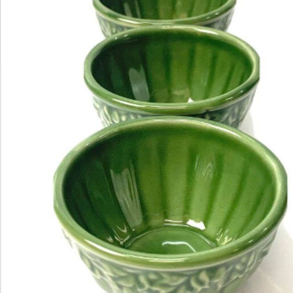 Home & Gardens Green Ceramic Round Oven-Safe Bowls x 3  - 2"Tall  3 3/8" wide - Picture 3 of 6